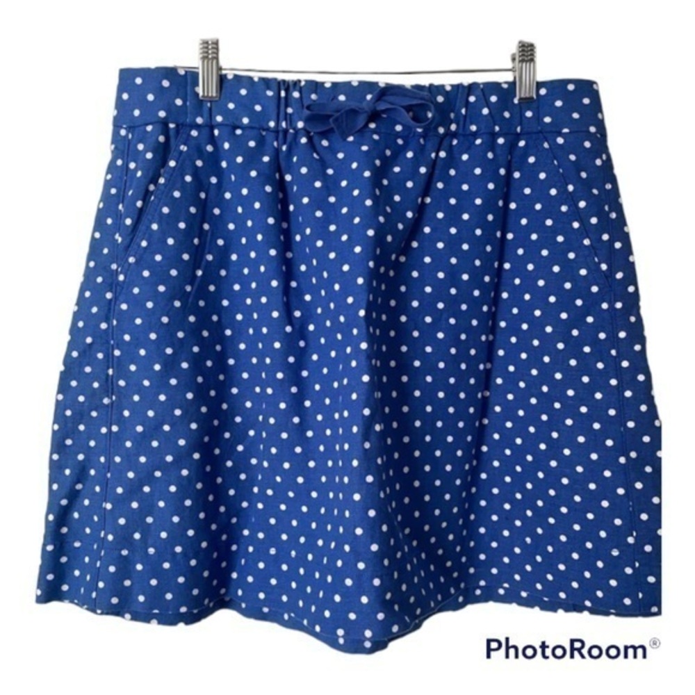 J crew‎ blue and white polka dot drawstring pull on linen blend skirt 8
